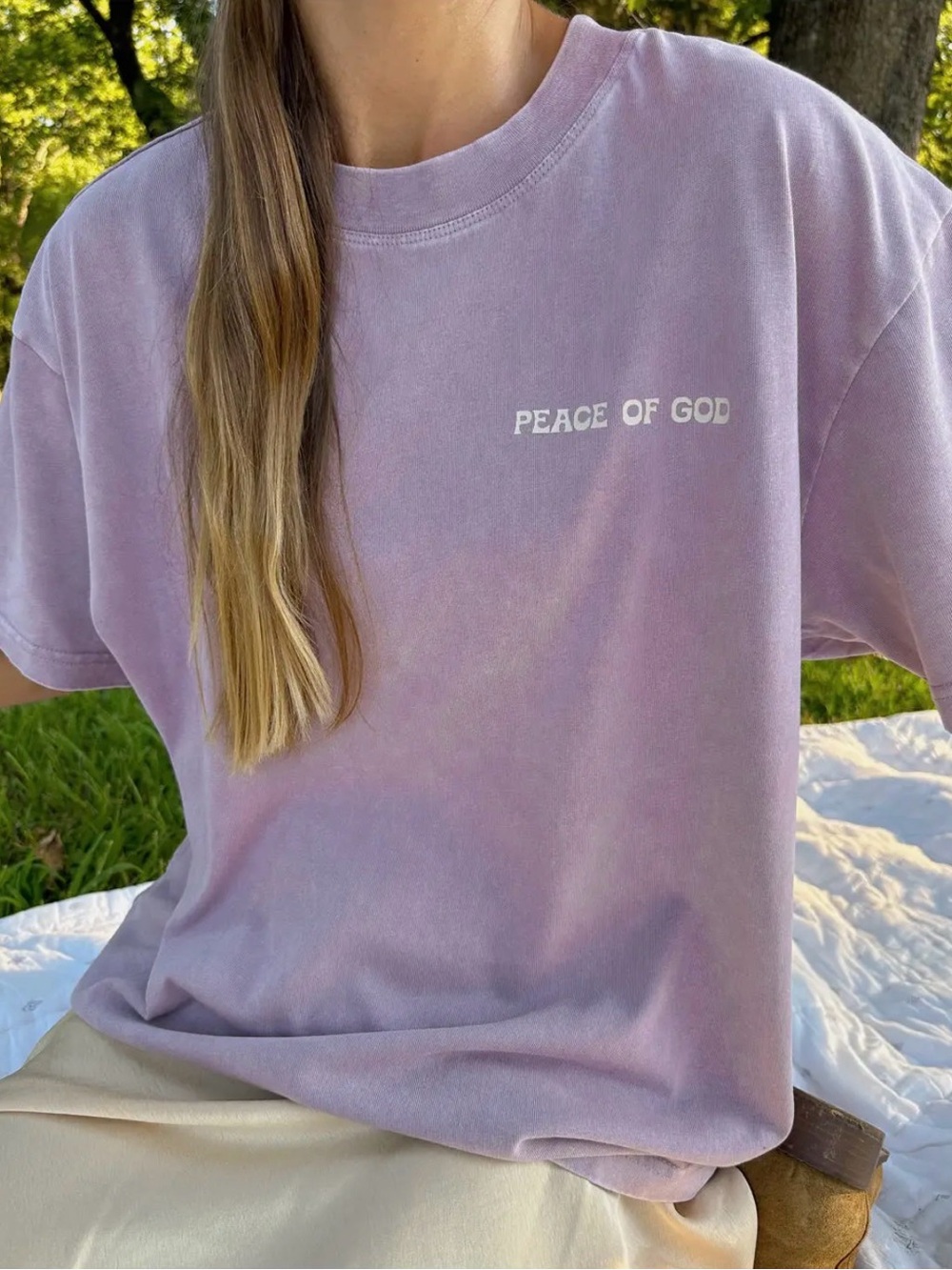 Elevated Faith. Peace of God Lavender Short Sleeve Tee. All sizes available.
